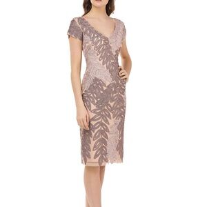 JS COLLECTIONS Leaf Soutache V-Neck Embroidered Sheath Cocktail Dress in Size 2